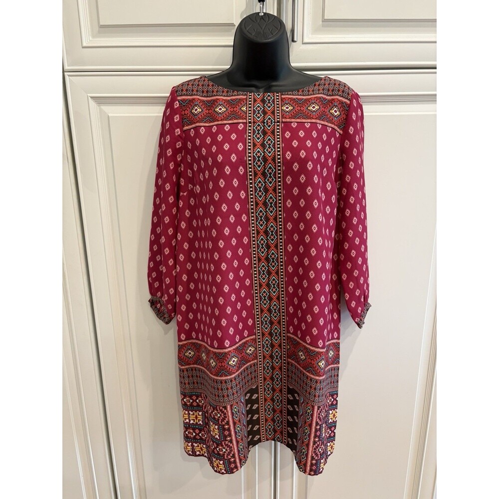 LOFT Womens SP Pink Geometric Tribal Print Boho Shift Dress Small Petite